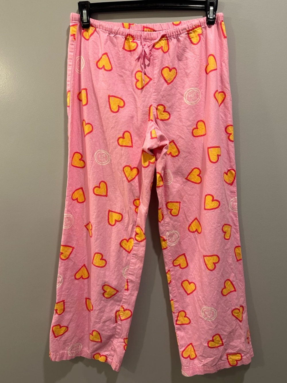 Life Is Good Heart Logo Detail Pajama Bottoms Size M Pink and Yellow
